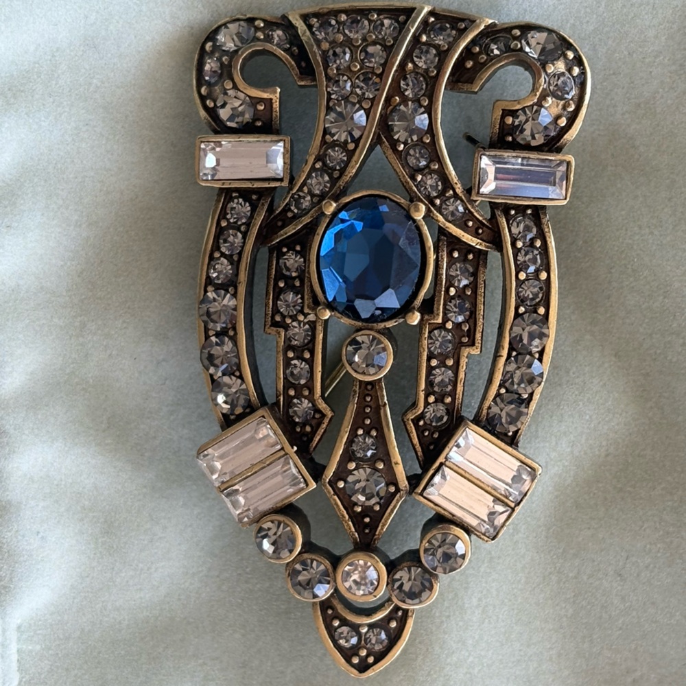 Heidi Daus Vintage Style Brooch with Blue Gem